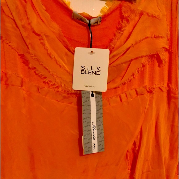 NWT Ilenia M. Italian Silk Ruffled Maxi Dress in Orange Size Medium - Picture 2 of 6